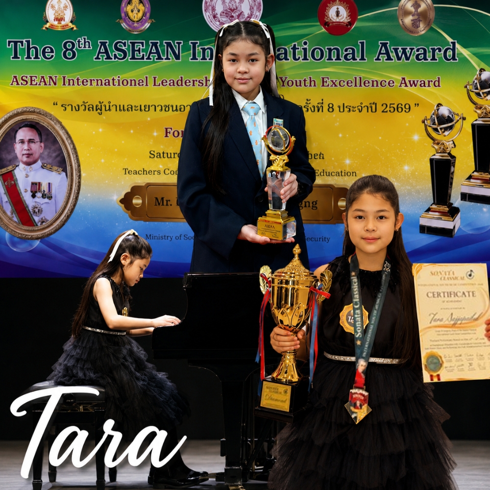 Tara from Wellington College Bangkok receiving awards for international music and performing arts achievements in 2026