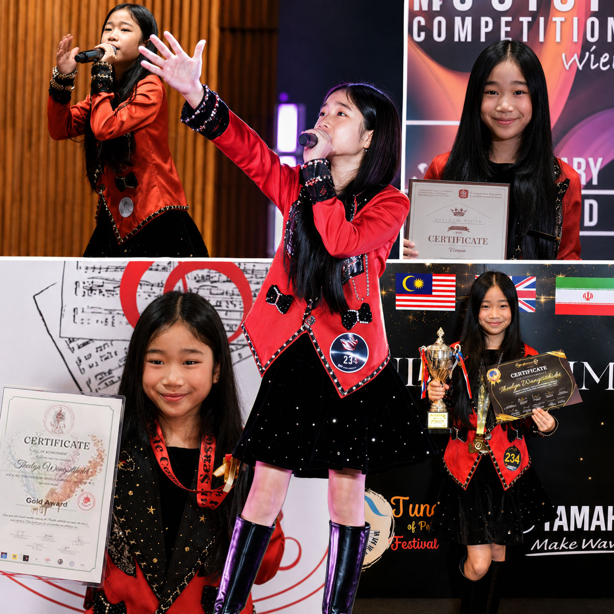 Theelyn from Wellington College Bangkok celebrating multiple international music competition achievements in 2026